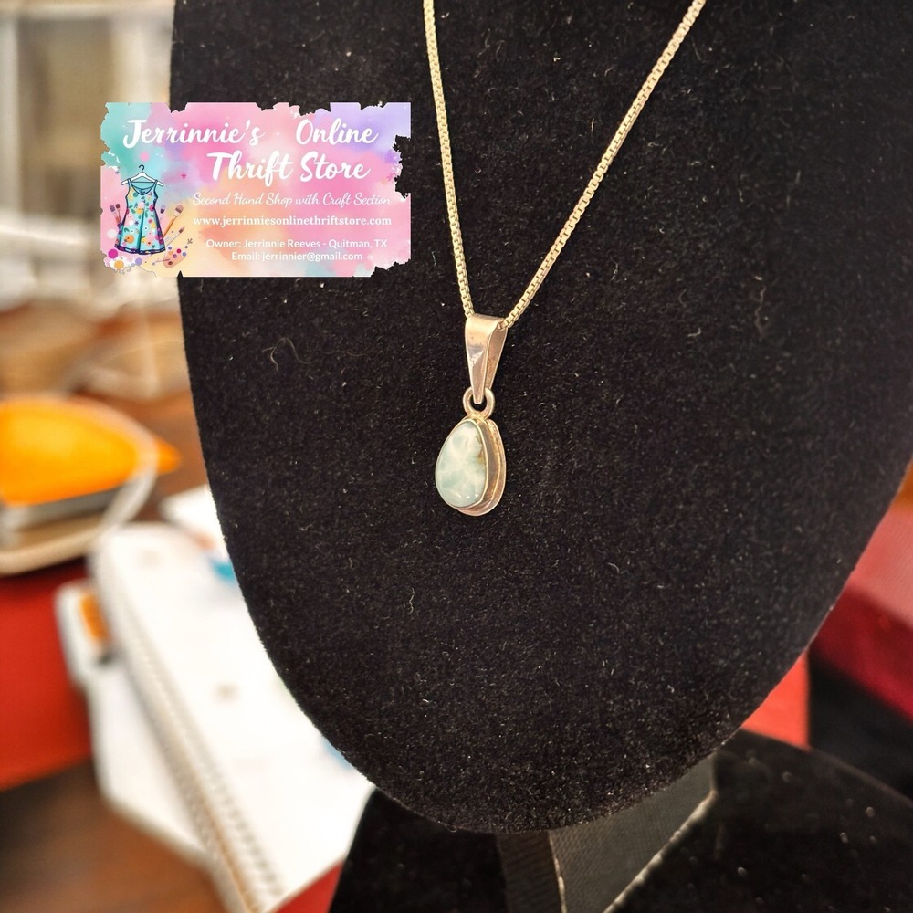 Sterling Silver 925 Larimar Teardrop Pendant Necklace Blue Stone Box Chain - Picture 4 of 4